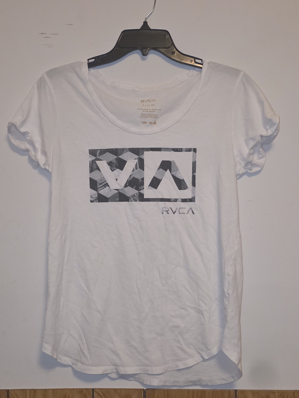 RVCA White Short-Sleeve Logo Tee with Geometric Print